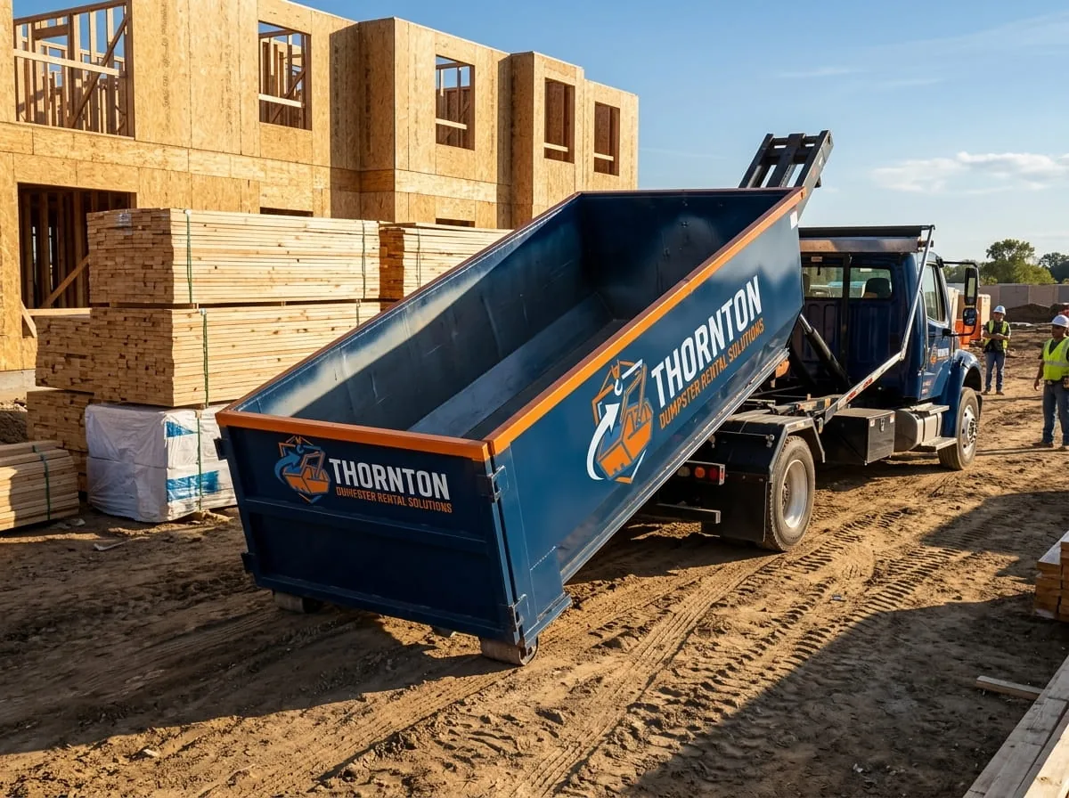 Yard Debris & Storm Cleanup in Thornton CO Roll-off container used for yard debris & storm cleanup in Thornton CO